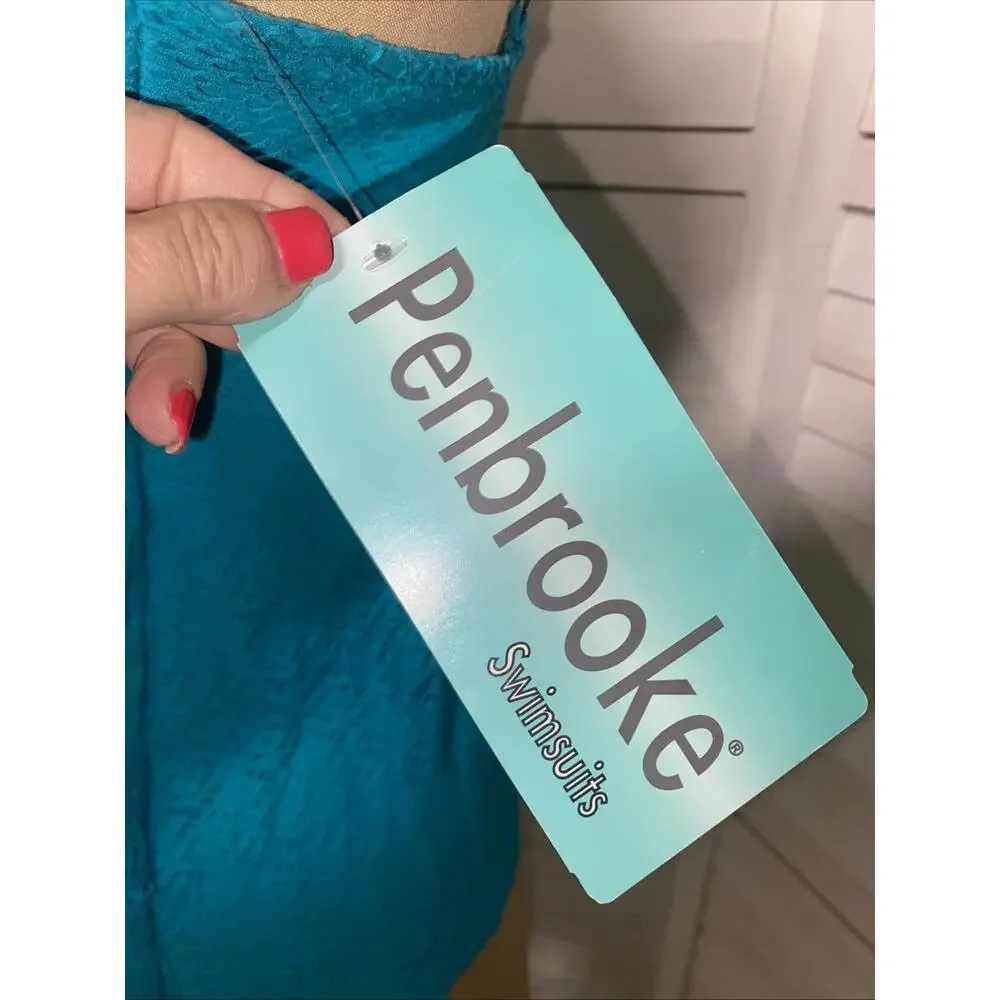 New W/ Tags Penbrooke Women’s Swimsuit Top Tankini Teal Green Size 14